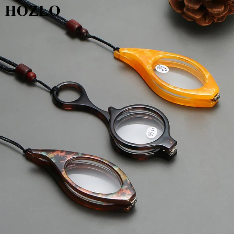 Faltbare Anhänger Lesebrille Lupe Tragbare Verhindern Verlust Runde/Katzen Augen Halskette Prebyopie Brille Senden Mit Kette