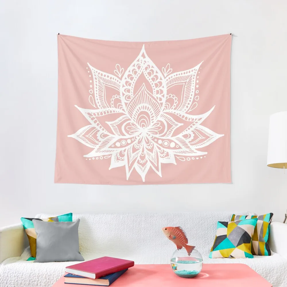 

White Lotus Flower on Rose Gold Tapestry Wall Decoration Carpet On The Wall Cute Decor