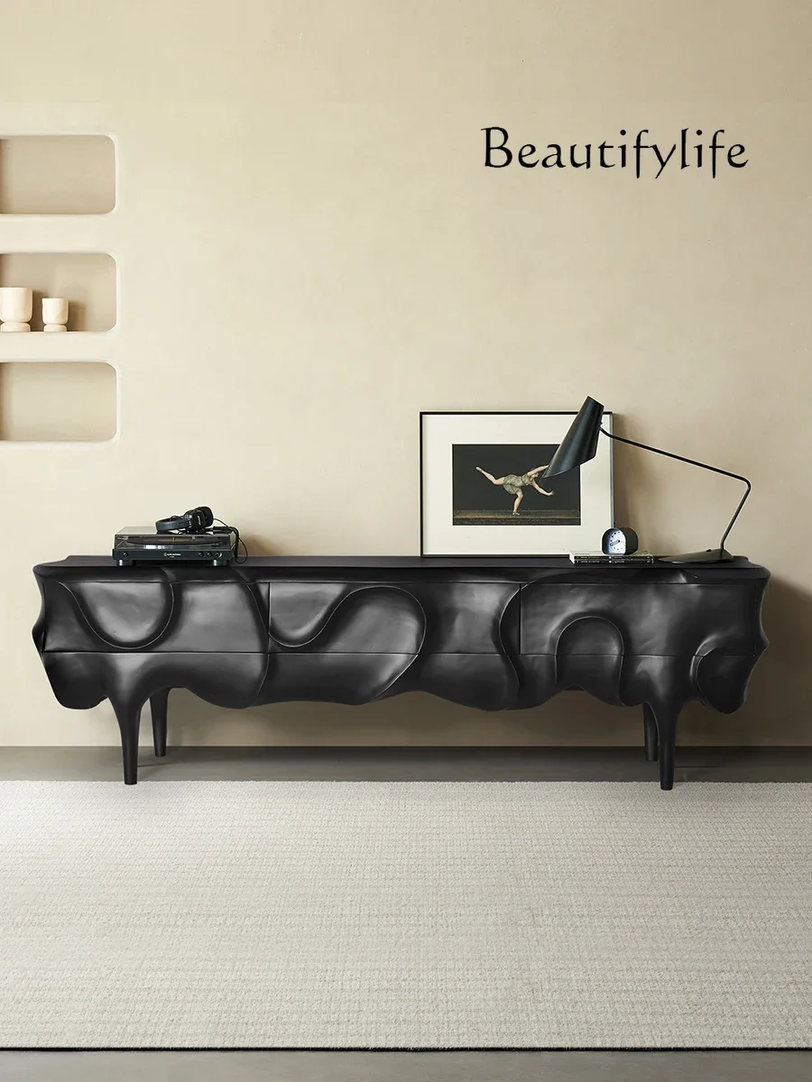 

Black Retro Solid Wood TV Cabinet Nordic Simple Living Room Personalized Floor Cabinet High Sense
