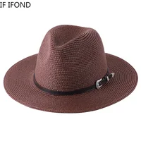 60CM Big Size Fashion Straw Parent-Child Hat For Women Men Summer Paper Panama Jazz Beach Hats Travel UV Protection Sun Cap 5