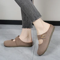 Mules Mary Jane en daim pour femmes, livraison gratuite, sabots plats décontractés sans talon, pantoufles confortables à enfiler, chaussures quotidiennes rétro minimalistes 2