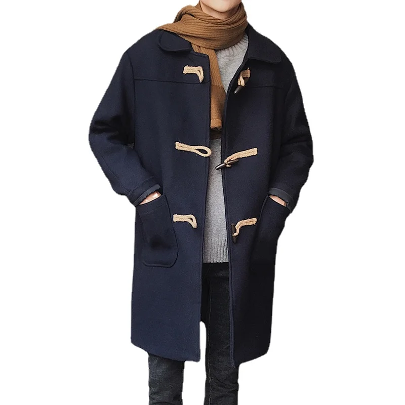 

Men Coats Autumn Retro Button Woolen Coat Men Korean Fashion Long Woolen Coat Young Men Loose Overcoat Men Cardigan Outwear Tops