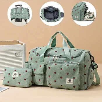 Borsa da viaggio Strawberry, borsa da viaggio in velluto a coste di grande capacità, borsa a tracolla leggera, borsa multifunzionale per sport e fitness.