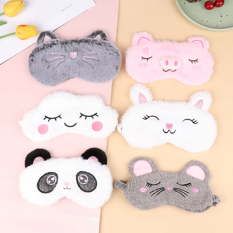 Eye Mask Eye Patch 1PC Plush Cute Grey Cat Eye Mask Eye Shade Cover Blindfold Eyeshade Eyepatch Suitable Mask Sleeping for Travel Home Gift