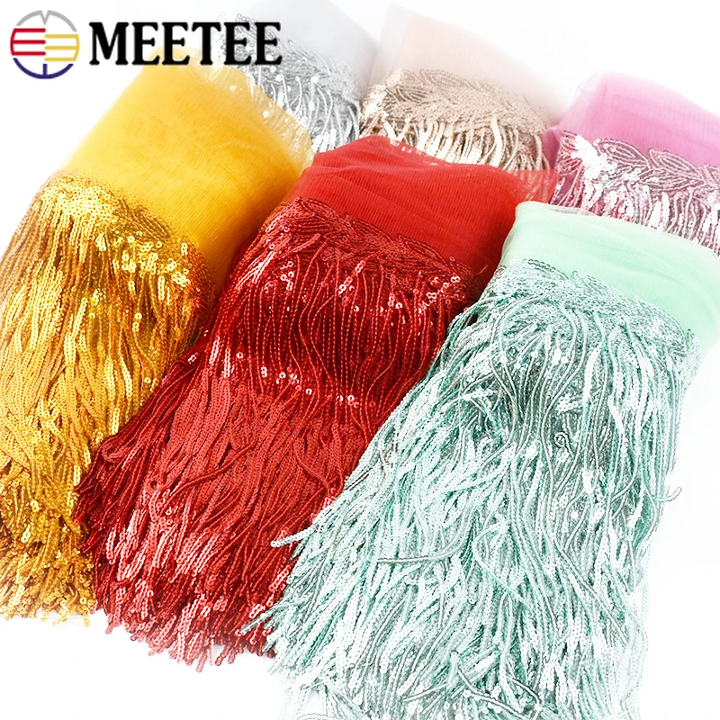 

5/10Yards Meetee 18cm Sequins Tassel Colorful Fringe Trim Lace Ribbon Dance Dress Clothing Bag Decor Fabric Sewing Accessories