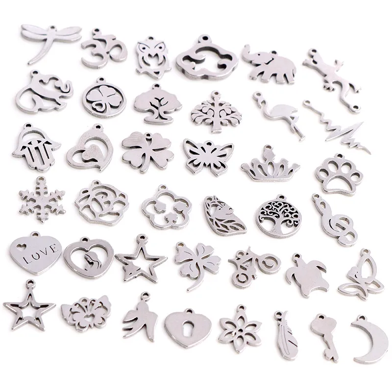 Stainless Steel Jewelry Charms 30pcs/lot No Fade 316 Stainless Steel Butterfly tree heart Charms handmade Craft pendant Jewelry Making DIY for necklace