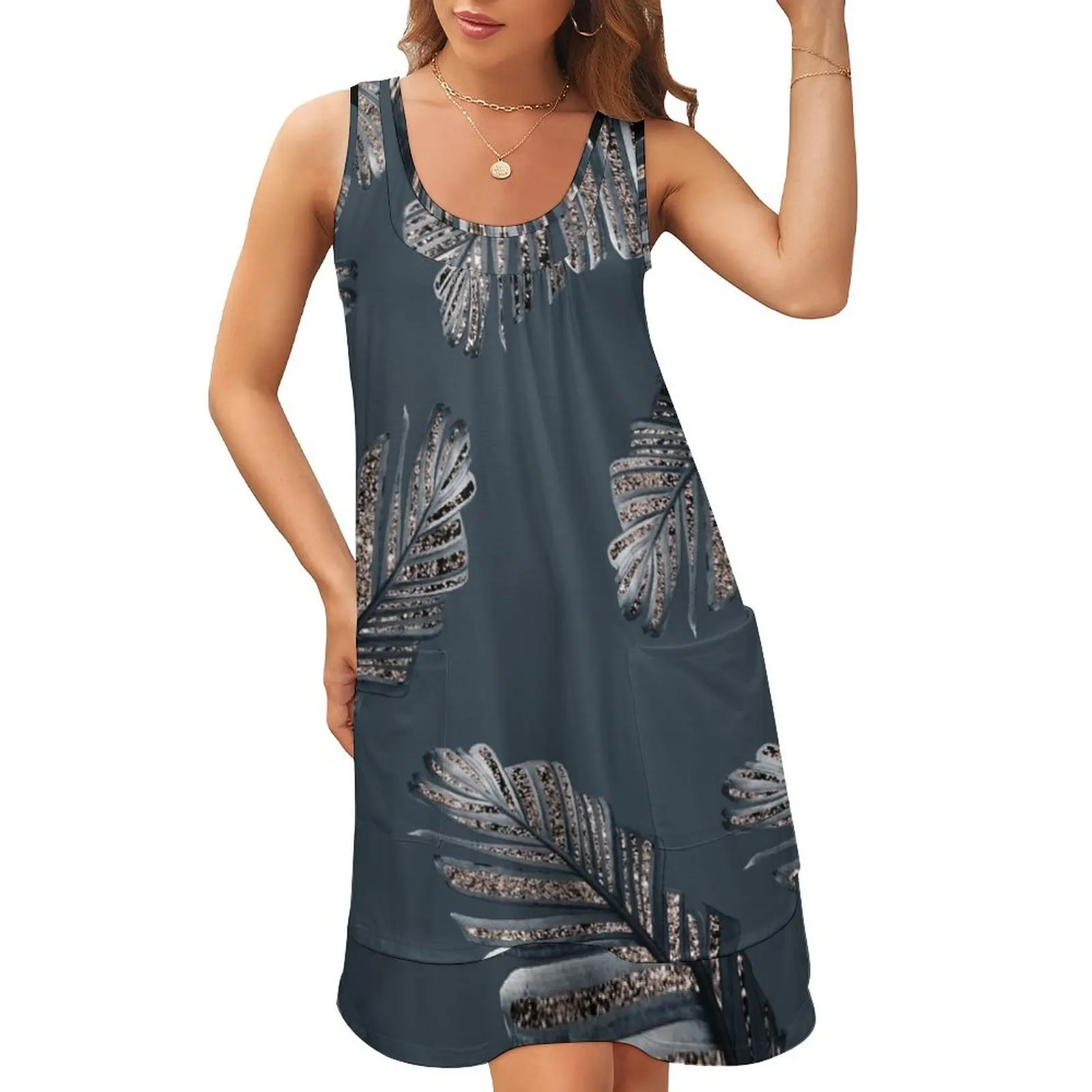 

Banana Leaves Rose Gold Glam #1 (Photo of Glitter Only - Not Reflective) Sleeveless U-Neck Fake Two Piece Dress Dress vintage
