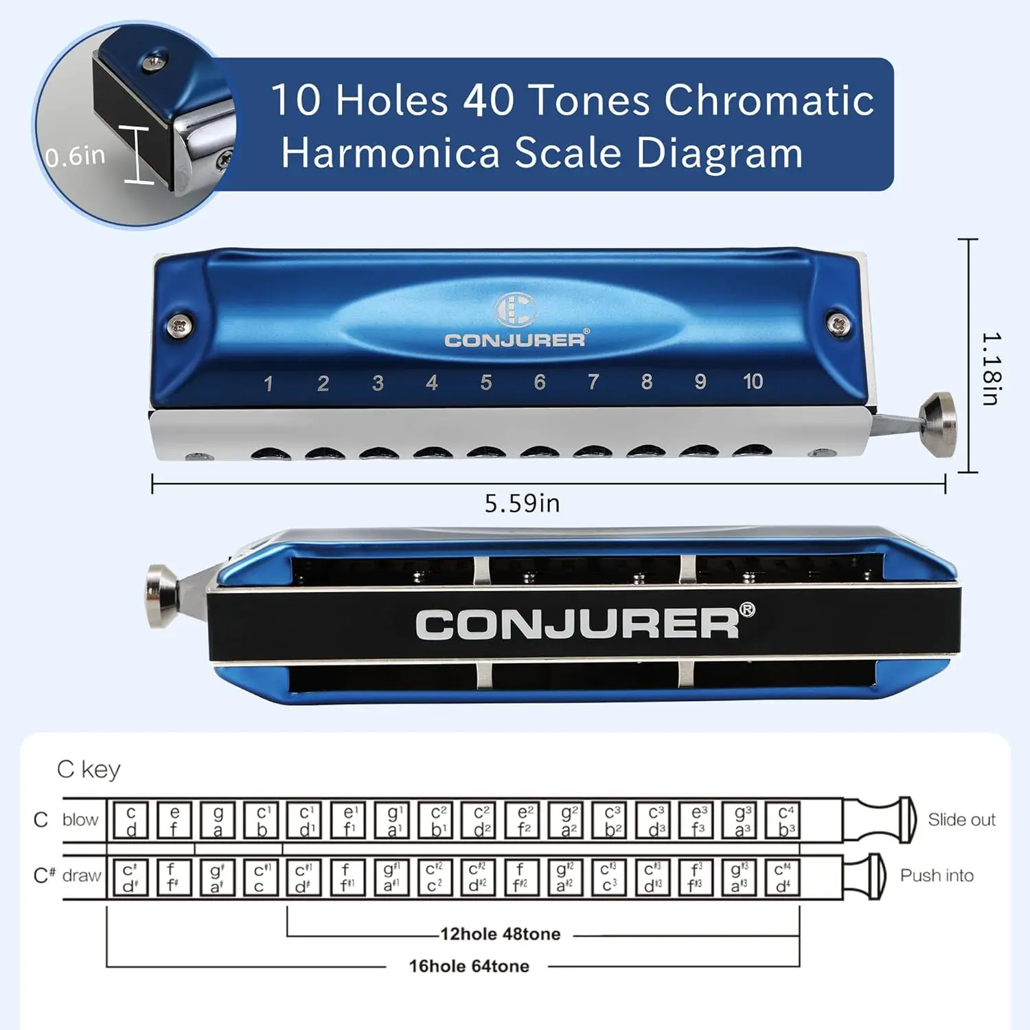 CONJURER Chromatic Harmonica 10 Hole 40 Tones Harmonica Key of C For Kids Adult Beginners chromatic harmonica kids harmonica