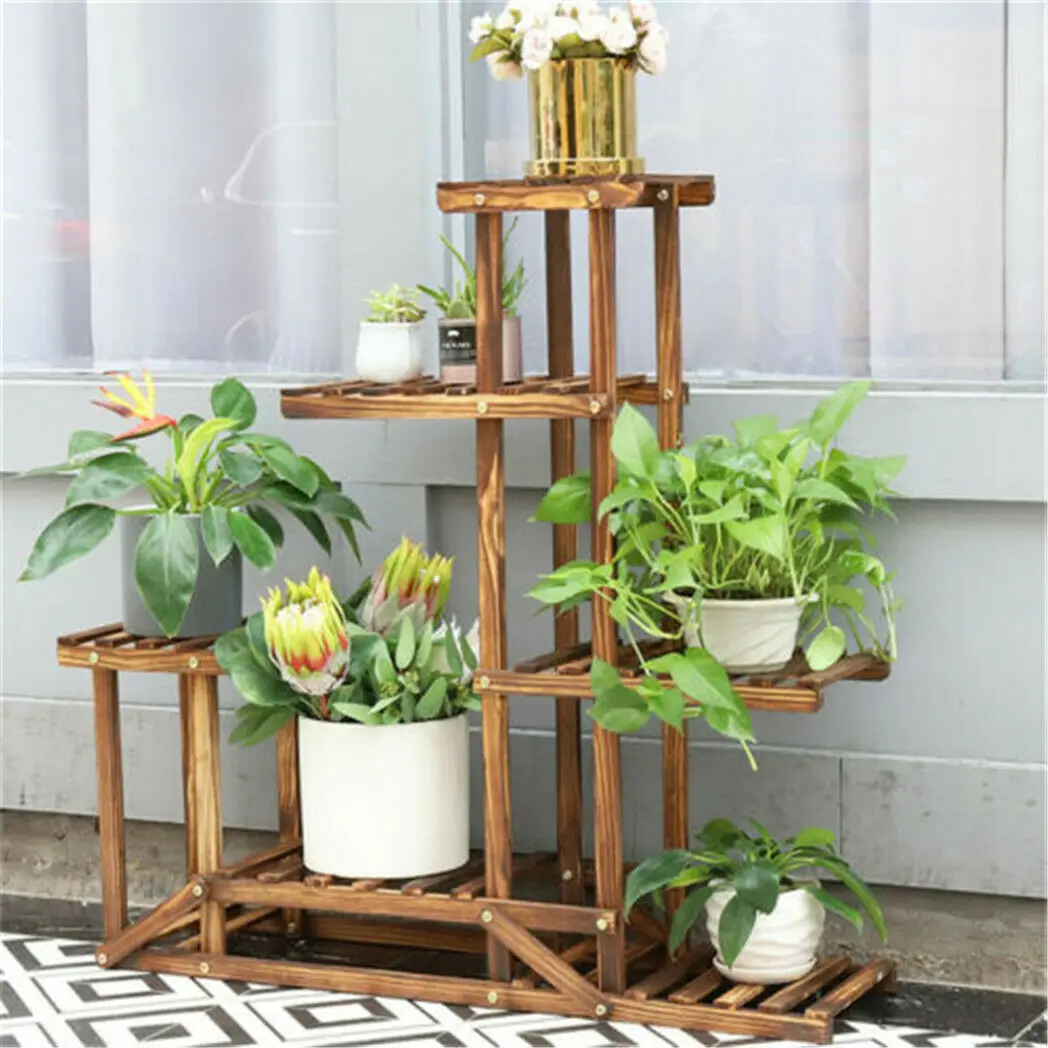 6 Tiered Wood Plant Flower Stand Shelf Planter Pots Shelves Rack Holder Display for Multiple Plants Indoor Outdoor Garden Patio