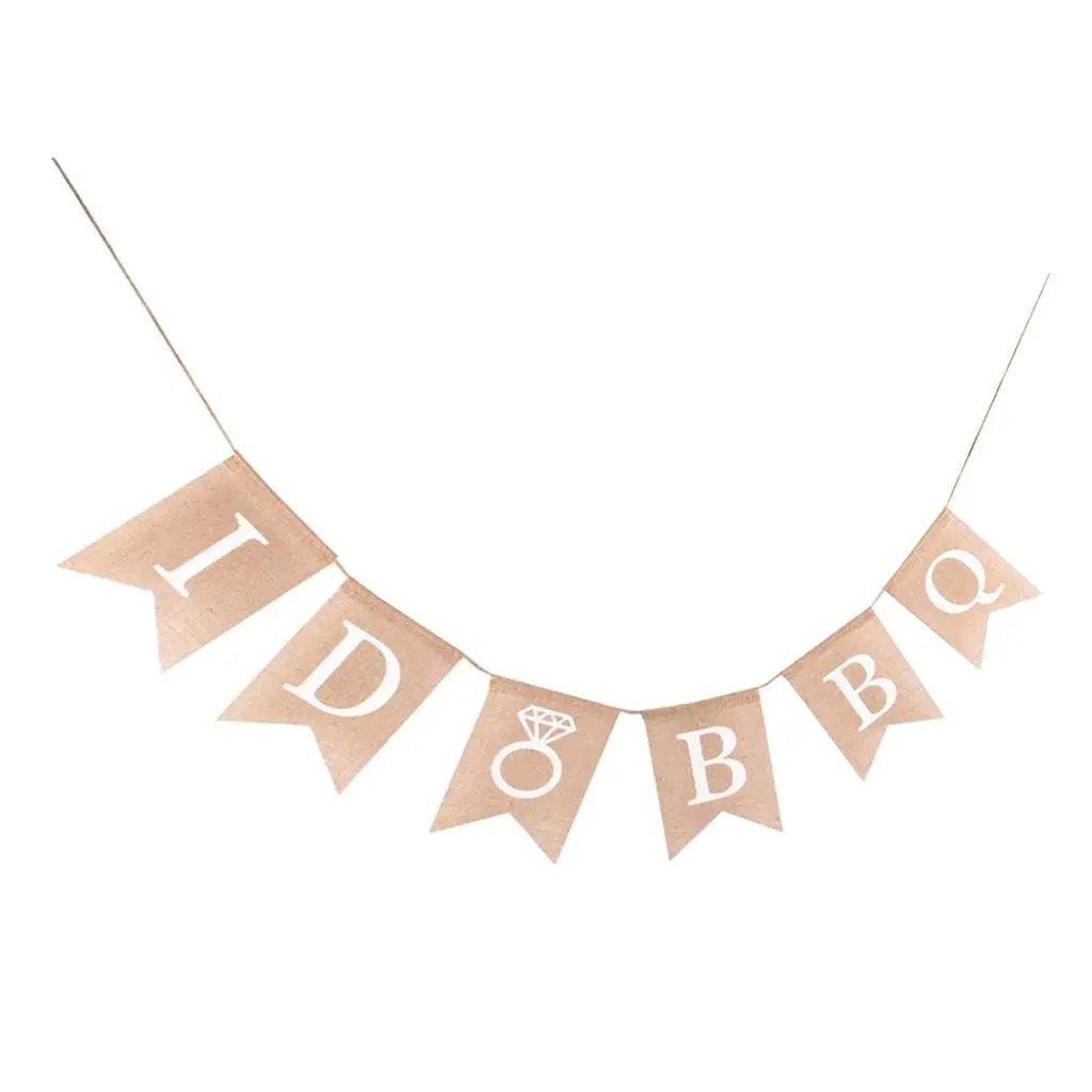 Rustic I Do BBQ Burlap Banner Bunting Flag Engagement Hen Party Favor