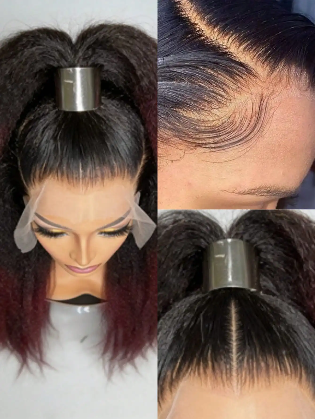 13x4 Kinky Straight 1B 99J Burgundy Colored Human Hair For Women 200% Transparent Lace Front Wig Pre Plucked yaki Straight Wig 5