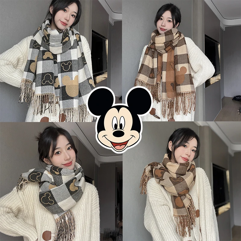 Disney Mickey Mouse Luxe Kasjmier Vrouwen Sjaal Winter Dikke Warme Cape Wraps Vrouwelijke Cartoon Lange Geschenken 68*200Cm