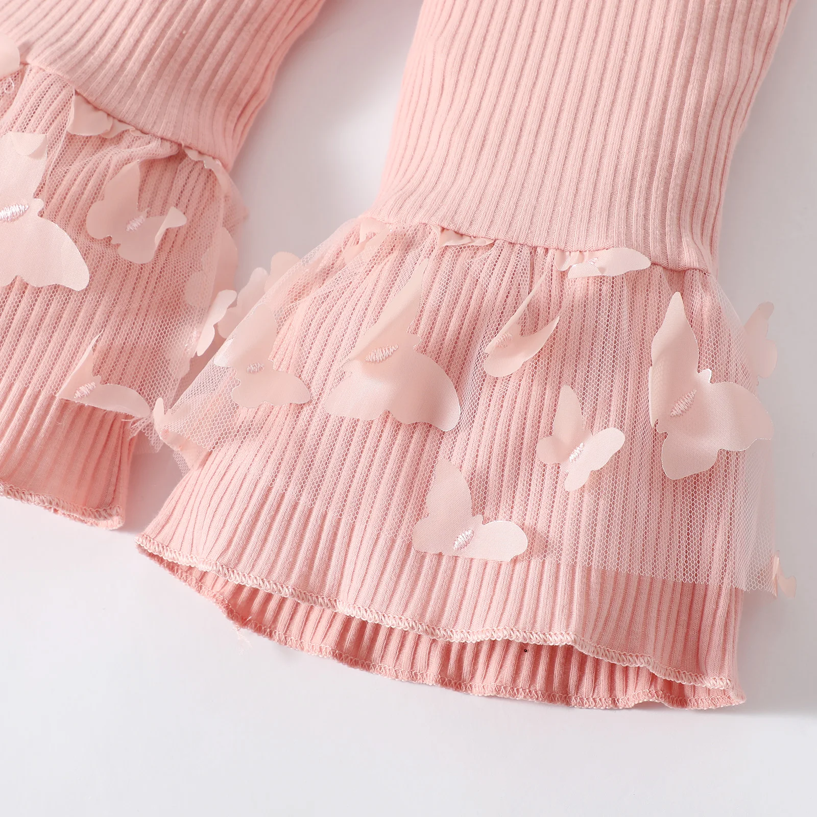 0-2 Jahre alte Neugeborene Mädchen Frühling Herbst rosa Langarm Stram pler Schlag hose Hose Schmetterling Netz Mode Anzug – Detail 8