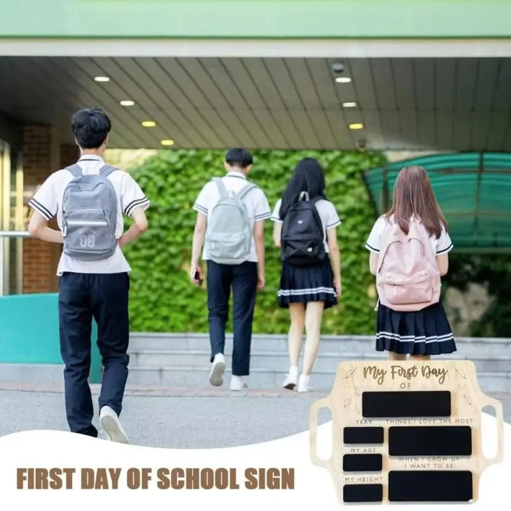 나무로 되는 학교 첫날 기호 손잡이 메모리 사진 보드로 재사용 가능 개인화 된 나무 메시지 보드 학교로 돌아 가기