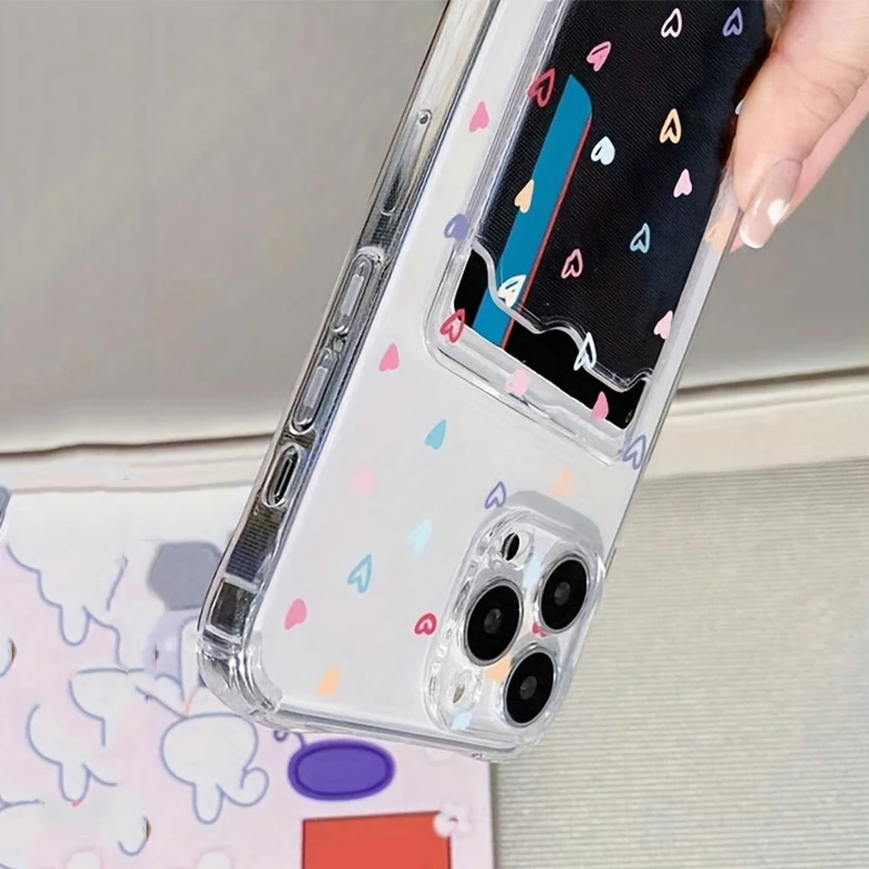 Heart-Shaped Colorful Phone Case with Card Slot Cover