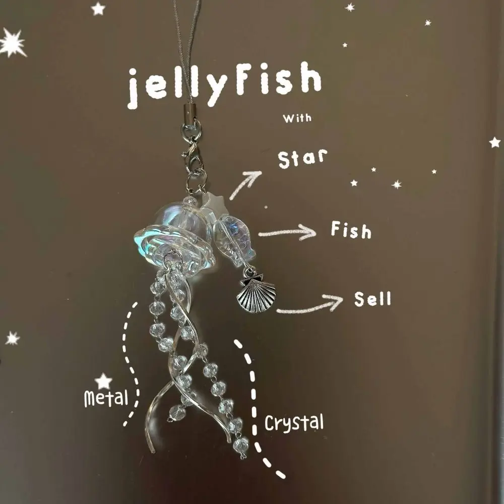 Jellyfish Tassel Y2K Jellyfish Mobile Key Chain Sea Shell Fish Korean Phone Charm Keycord Beads Chain Jellyfish Beaded Pendent