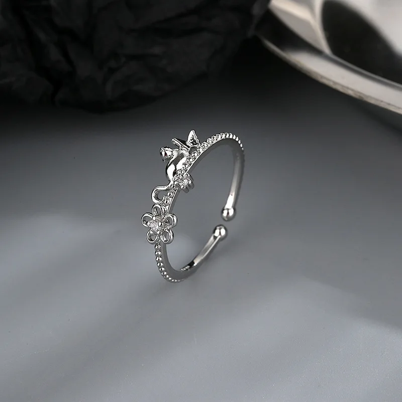 Neue Mode Silber Farbe offene Fingerringe Katze Liebe Fisch Mond Stein rosa Tier für Frauen Mädchen Schmuck Geschenk Drops hip – Detail 3