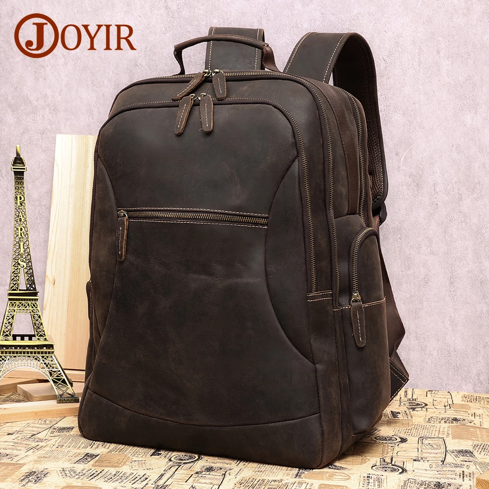 

JOYIR Retro Crazy Horse Leather Men's Backpack for 17" Laptop Bag Large Capacity School Bags Business Daypack Causal Travel Bags