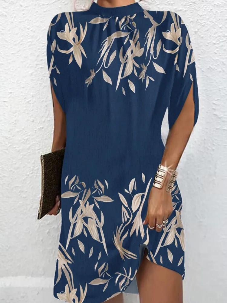 Floral Print Short Sleeve Mini Dress for Women