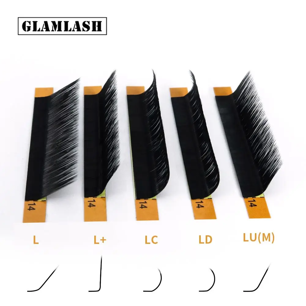 GLAMLASH L/L+/LC/LD/LU(M)/N curl 16Rows False Eyelash Extensions Mink Black Material 7-15mm Mixed Tray L curl Makeup Lashes