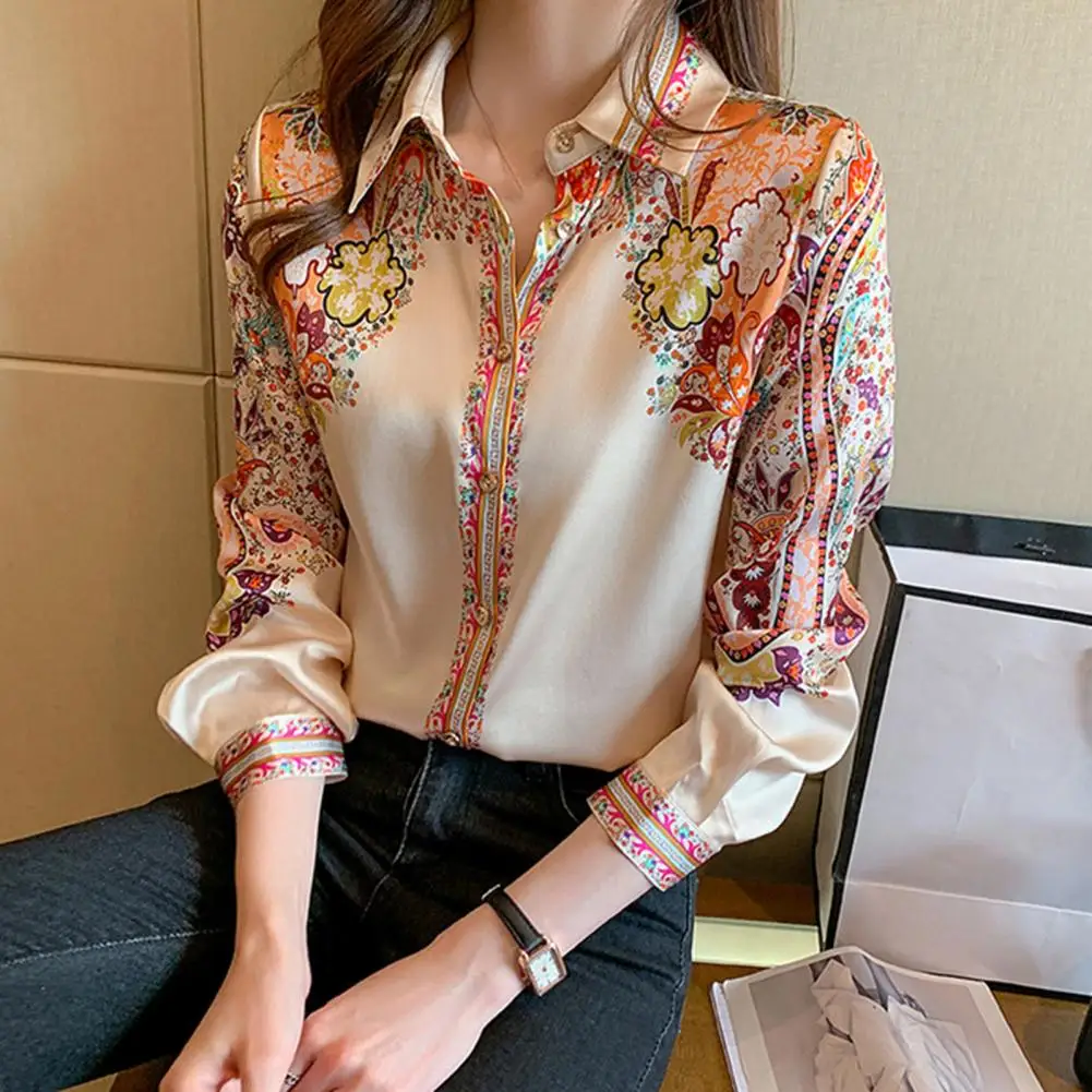 

Casual Long-sleeve Shirt Floral Print Long Sleeve Women's Casual Shirt Tops for Spring Autumn Fashion Lapel Blouse with Single