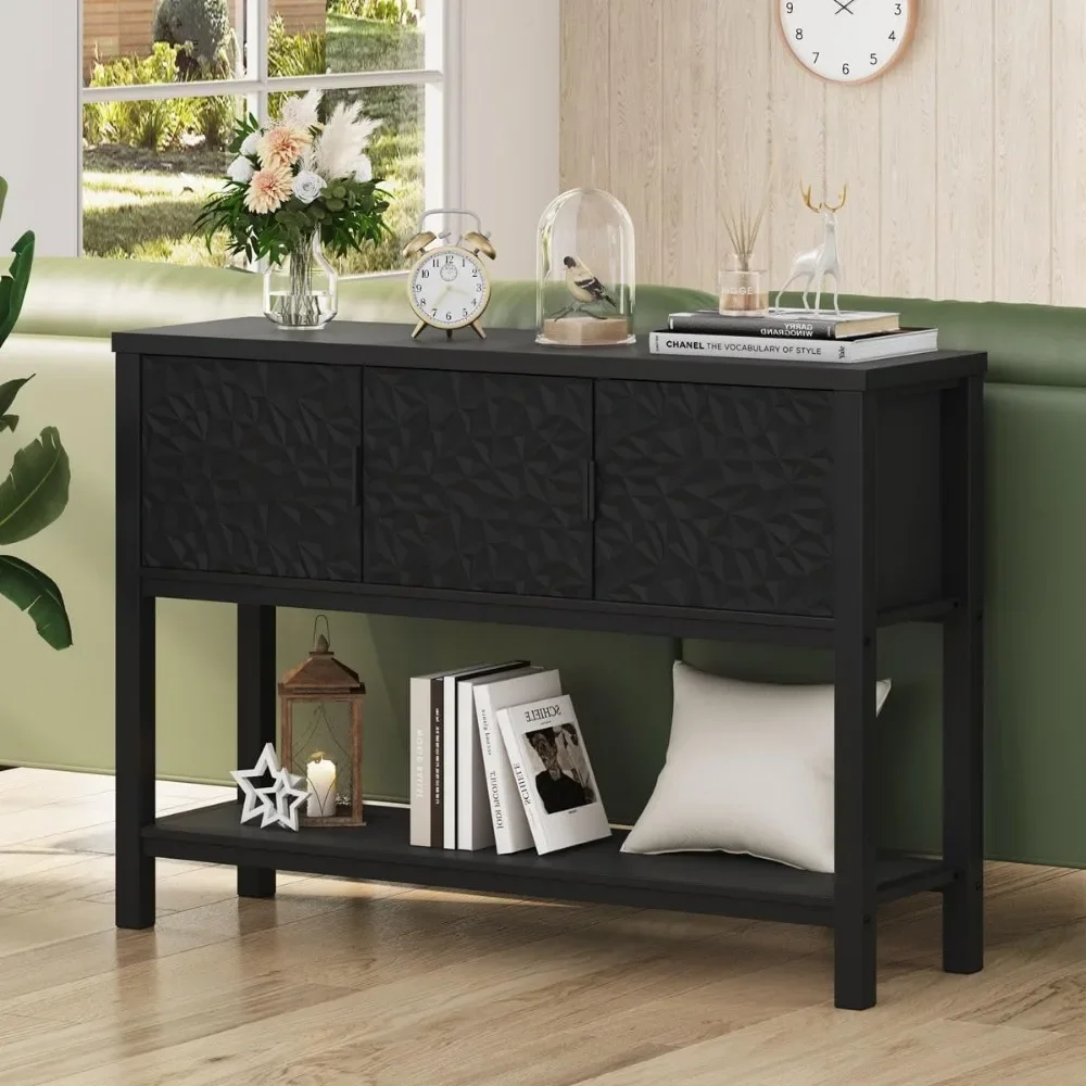 Console Sofa Table, Modern Entryway Table with Sehves, Couch Table with Storage (47.24 Inch Wide, Black) 6