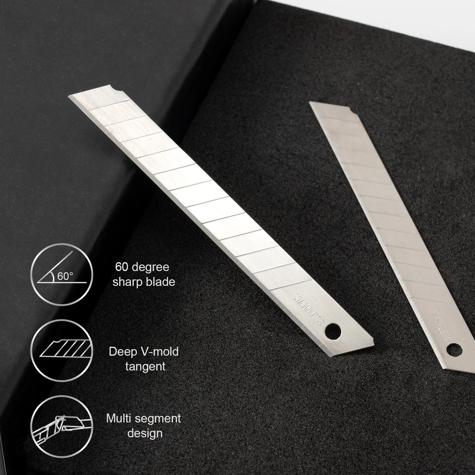 FOSHIO Edelstahl-Ersatzklinge für 9 mm Utility Craft Art Messer Vinyl-Schneidwerkzeug 30/60 Grad Ersatz-Sperrklingen – Detail 11