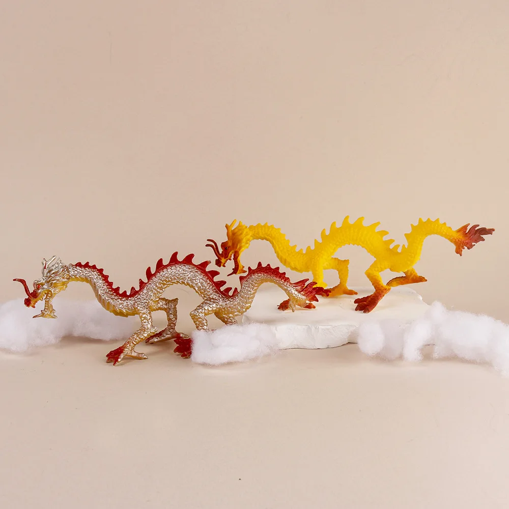 

PVC Golden/Yellow Loong Simulation Animal Model Chinese Ancient Beast Mythology and Legend New Year Mascot Ornament