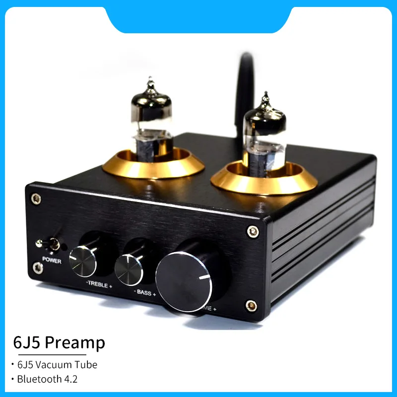 

6J5 Vacuum Tube Preamplifier Board Bluetooth 4.2 Audio Preamp Board OP-AMP NE5532 With Bass Treble Tone Control Home Theater