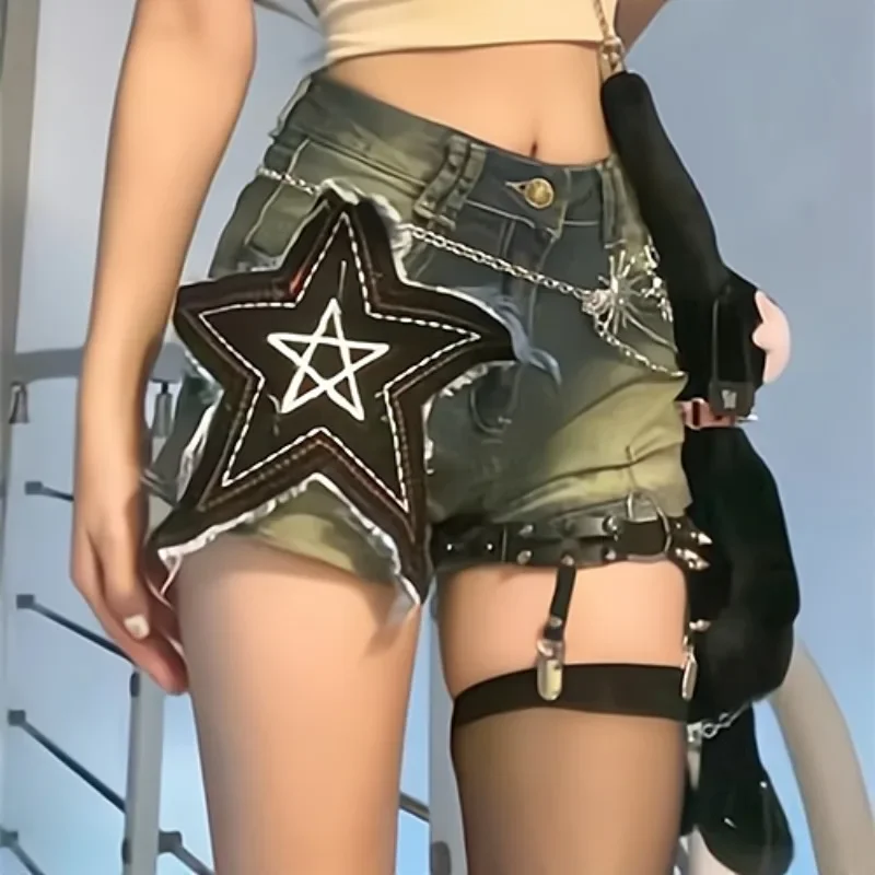 Vintage Punk Y2k Jeans Shorts Summer High Waist Denim Shorts Hipster Streetwear Girls Baggy Short Hot Pants Women Clothing Trend