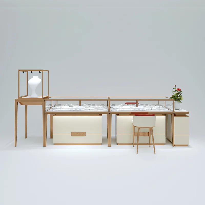 맞춤형 LED 조명 유리 백 디스플레이 캐비닛 럭셔리 파인 주얼리 샵 카운터 가구