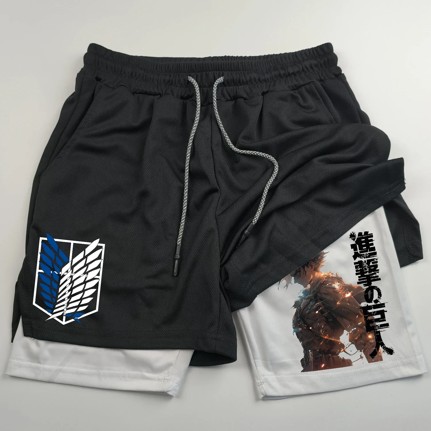 2-in-1 sports shorts anime Attack on Titan men's shorts quick drying breathable sports fitness shorts outdoor running gym short 3