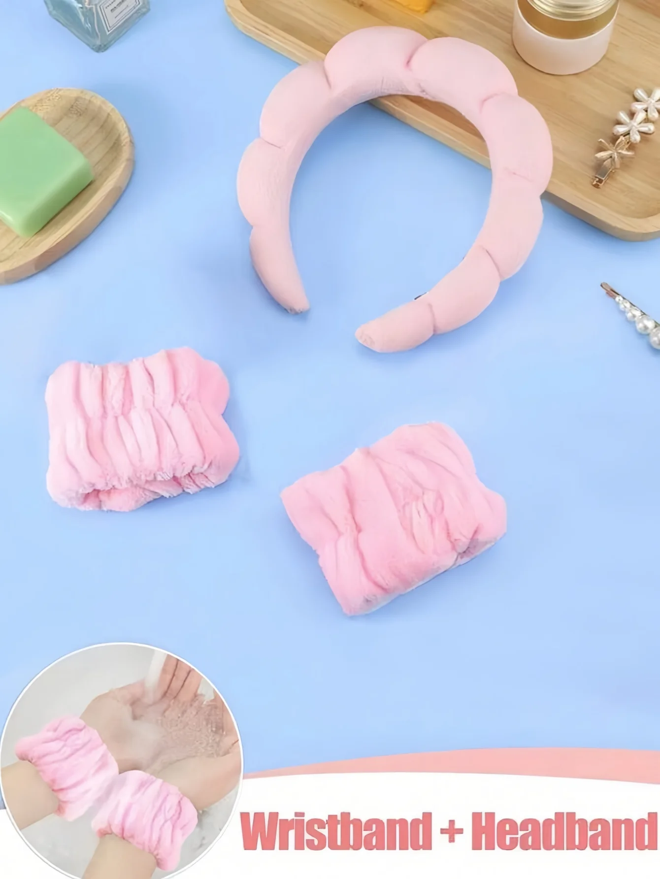 3pcs cloud headband set Towel cloth sponge Fried Dough Twists hair band high skull top facial wash hair band wrist band 5