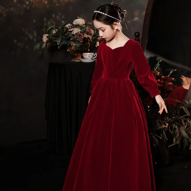 Teen Girls elegant Long Velvet Dress Casual Dress Party Dress for