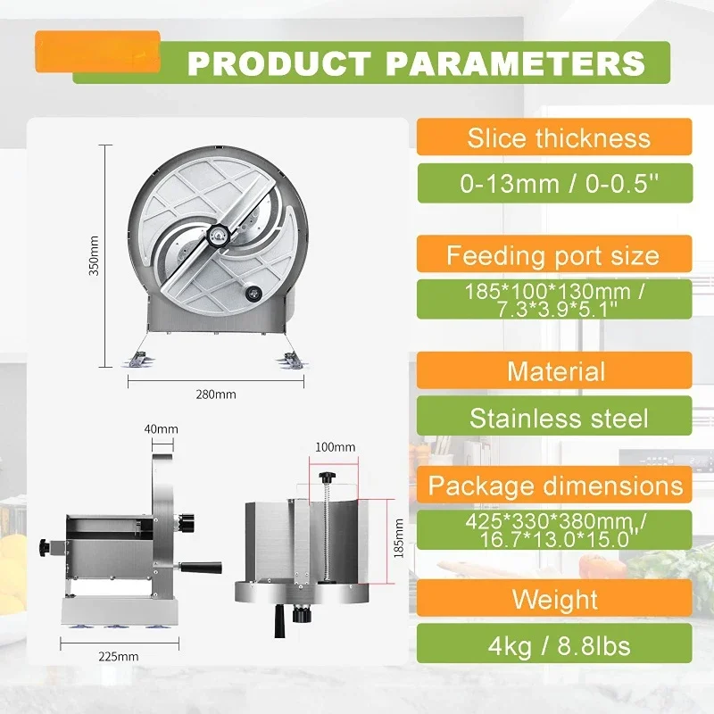 Commercial Vegetable Slicer fruit slicer food slicer vegetable shredder Stainless Steel Potato Onion Slicer 0-0.5"Thickness Adjustable Manual Fruit Cutter Cabbage Shredder
