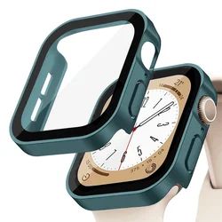 Premium Tempered Glass Screen Protector with Cover for Apple Watch - Straight Edge Design (Matte green 03)
