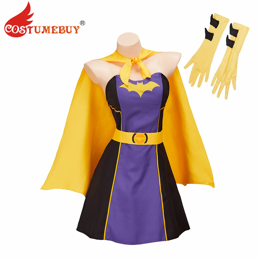 

Женский костюм супергероя для косплея, фиолетовое платье Летучая мышь с накидкой, перчатки, наряд, костюм для Хэллоуина, карнавала, ролевых игр