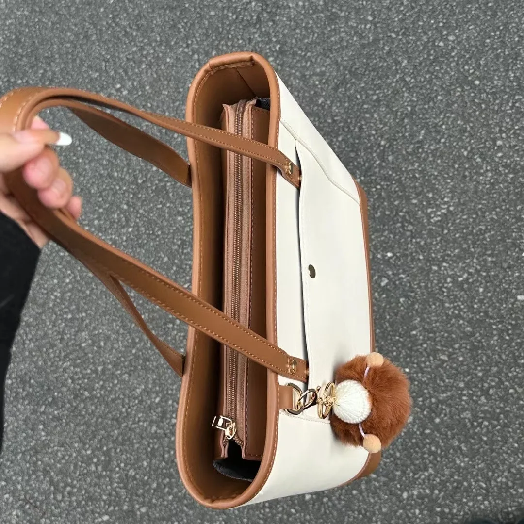 JIAERDI Vintage Beige Large Capacity Tote Bag Hot Girls New Travel Office Leather Casual Handbag Female Retro Shoulder Bags Y2k