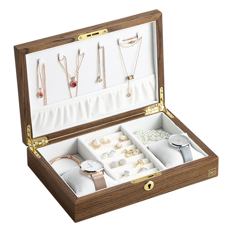 

1 Piece Wooden Flip Jewelry Organizer Box Jewelry Storage Gift Display Case Watch Earrings Ring Holder Jewellery Storage A