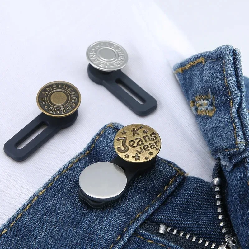 Metal Button Extender Retractable Jeans Waist Button Extended Buckles Fixing Kit For Jeans Pants Free Sewing
