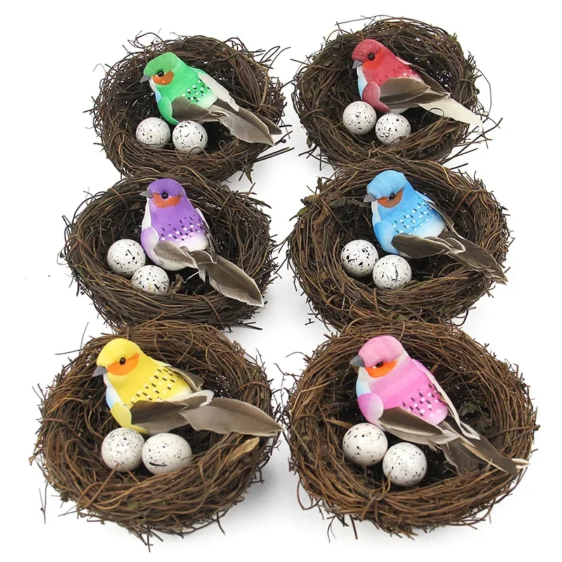 6/8/10/12/15/20cm Parrot Bird Nest Egg Simulation Vine Animals Model Figurine Artificial Egg Bird's Nest Easter Decor