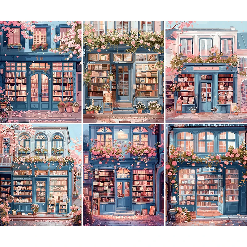 PaintingByNumbersThePinkBookstoreAcrylicPaintCanvas