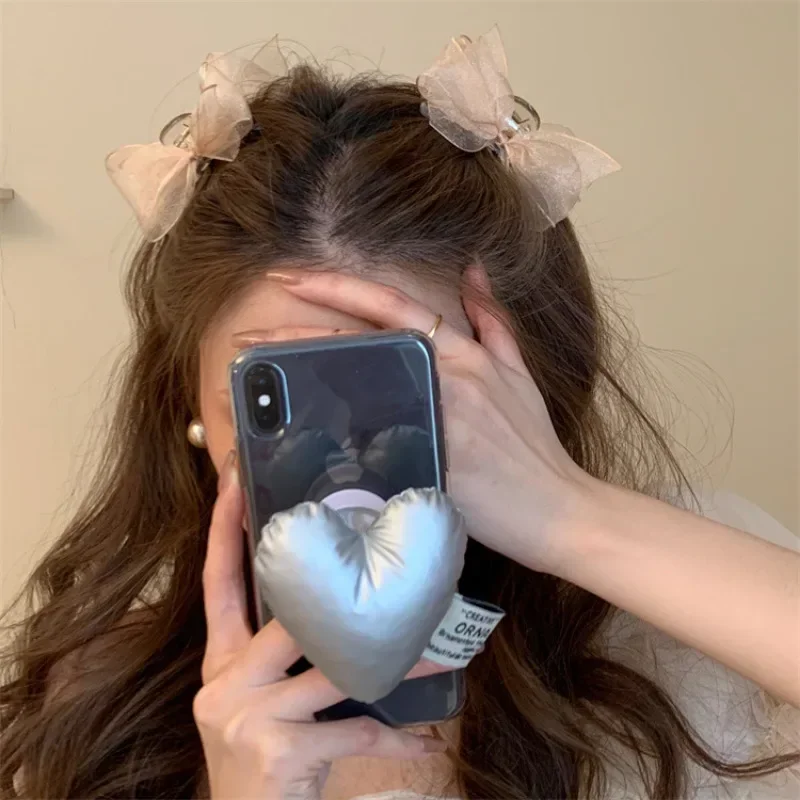 Morsetto per artigli per capelli con fiocco in rete di pizzo Donna Ragazza Dolce Bowknot Capelli afferra Morsetto Frangia coreana Forcine Accessori per copricapo Bianco Nero - immagine 3