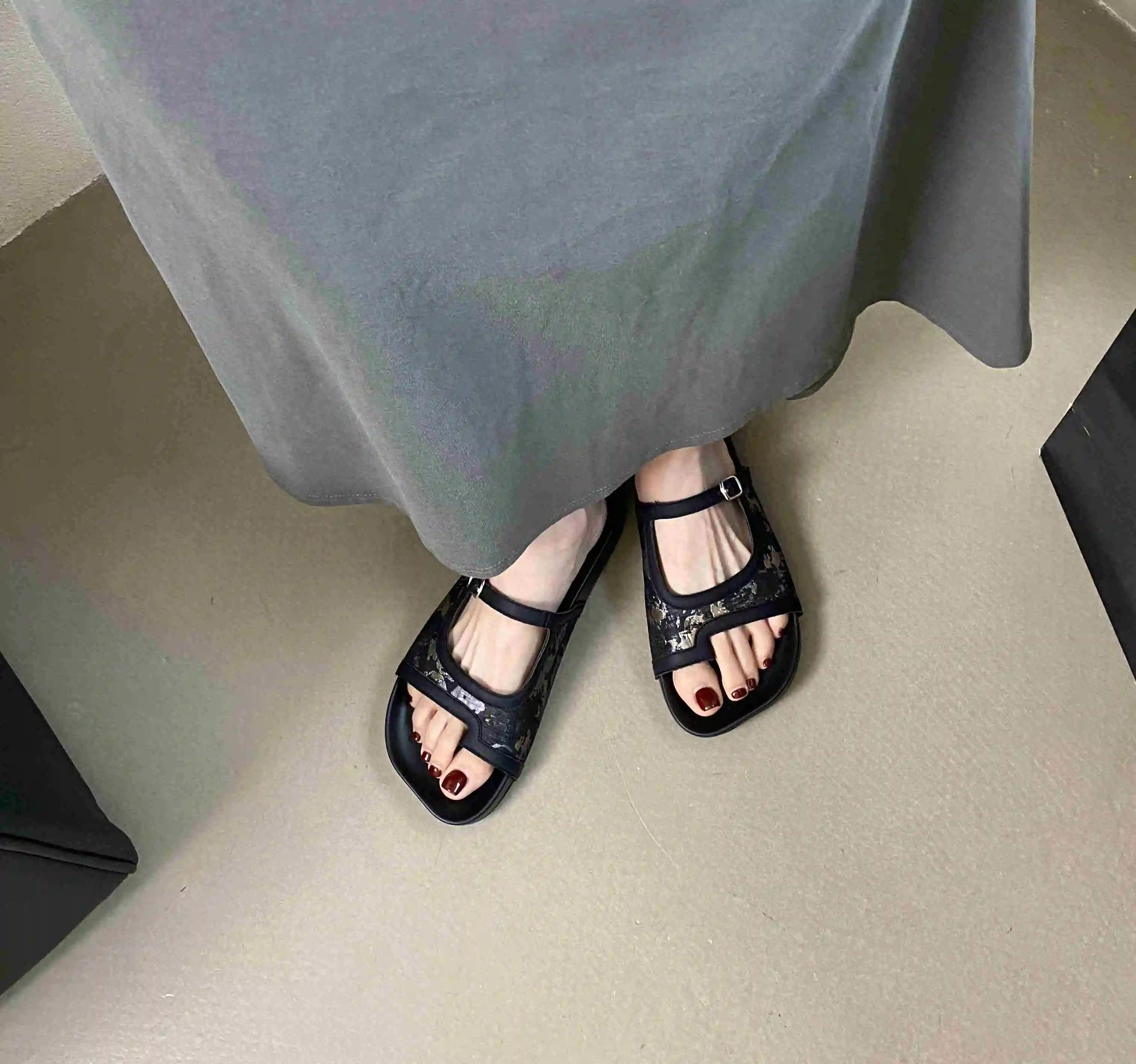 Women's Summer Platform Flat Sandals Clip Toe Slip On Square Toe Soft Slide Ladies Sandals