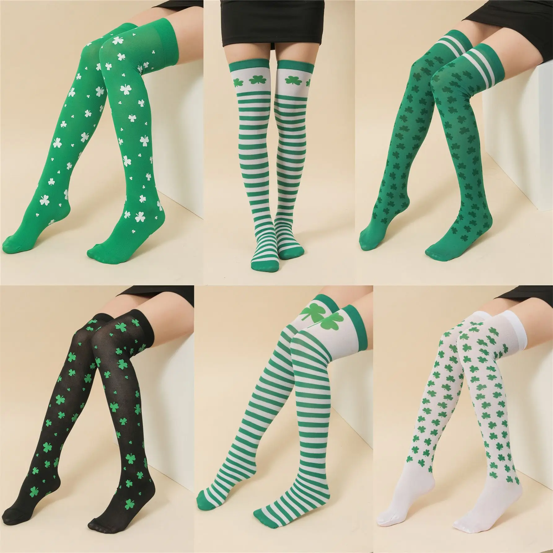 GreenWomensOverKneeSocksIrelandStyleLuckyShamrockSexy