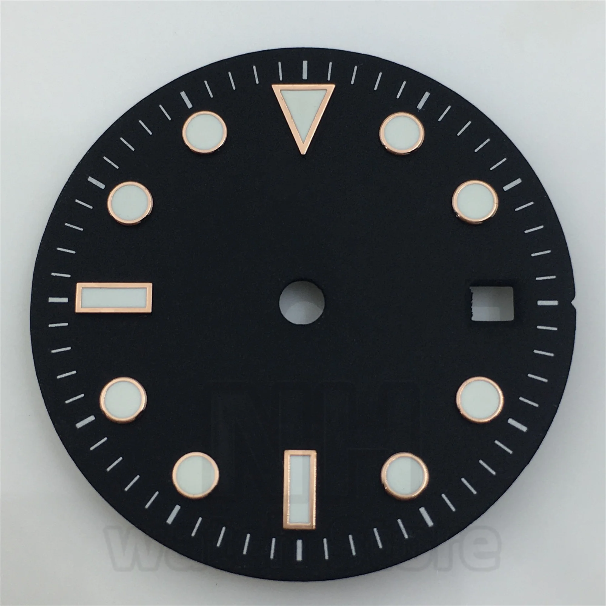 29mm Black & White Watch Dial with Green Luminous Hands - Matte & Glossy Finish