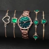 5PCs/Set Classic Style Watch Set Fashion Stainless Steel Dial Green Watch Bracelet Set 3