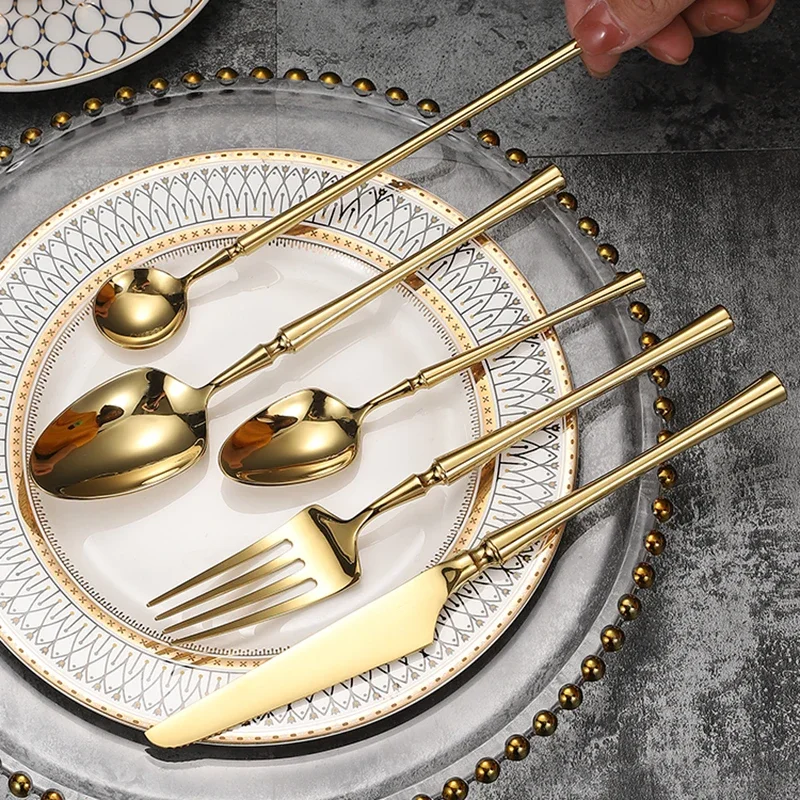 Bright Gold 18/10 Stainless Steel Luxury Cutlery Dinnerware Tableware Set - Image 2