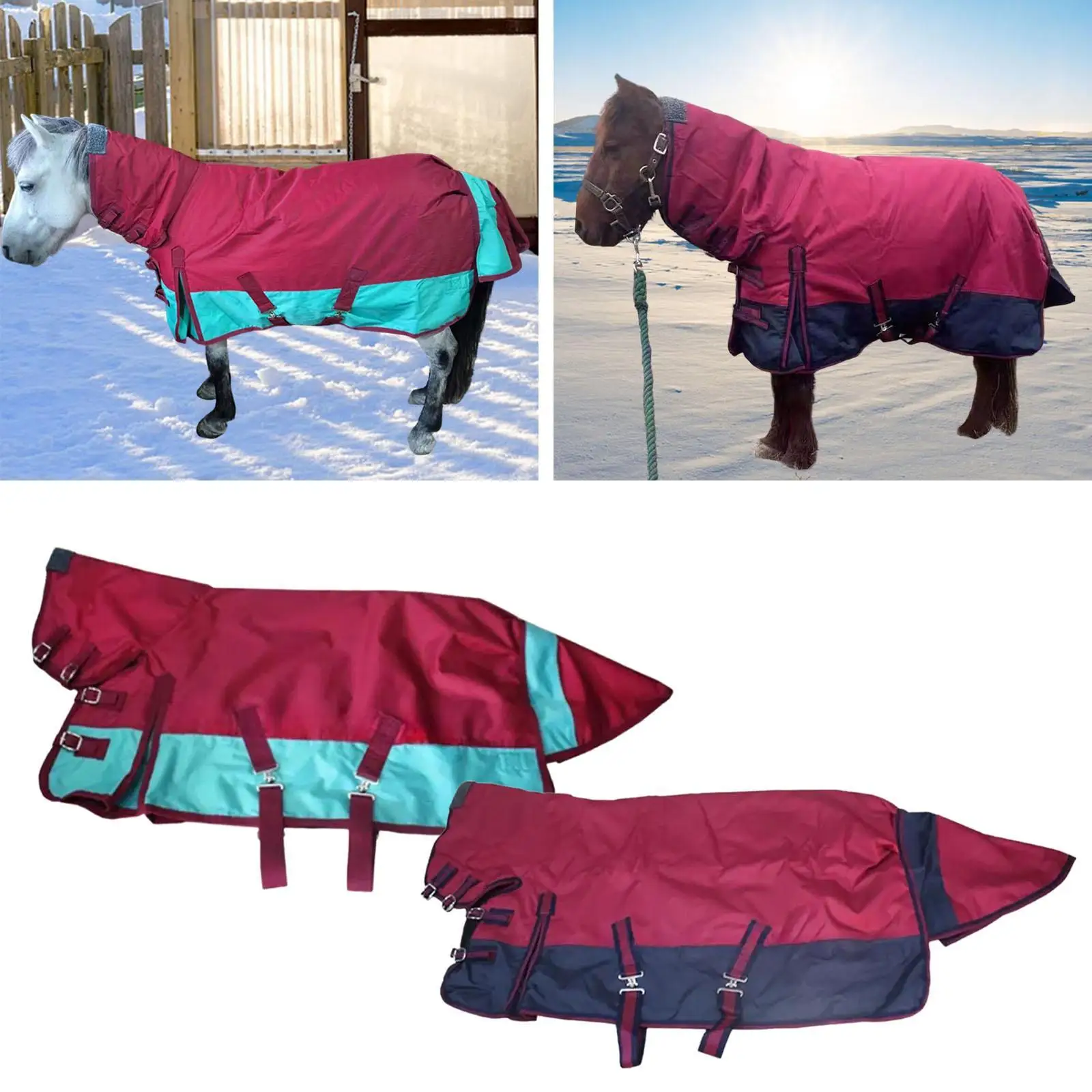 Winter Horse Blanket Belly Wrap with Hood 600D Breathable Cold Resistant Waterproof Horse Rug Horse Sheet Equestrian Apparel