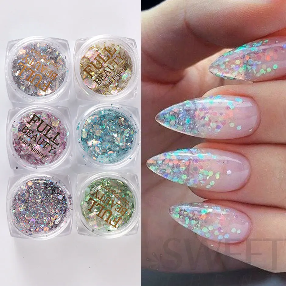 2 Box Nail Sequins Nail Glitter Flakes,Blue Silver Sea Sequins Nail Jewelry  Laser Hexagonal Patch,Ocean Glitter for Cosmetic Holographic Sugar Glitter